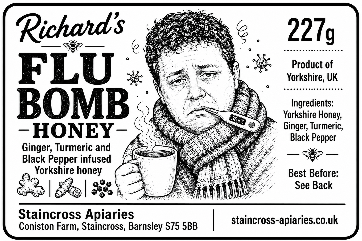 Turmeric, Ginger and Black Pepper - Infused Yorkshire Soft Set Honey aka Flu Bomb - Image 2